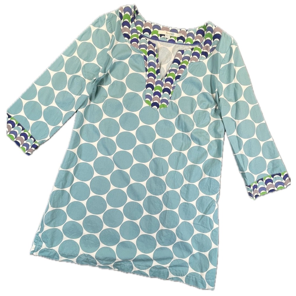 Boden Polka Dot Scallop Trim Tunic Dress 8 Blue Cotton Casual Mod Preppy Summer